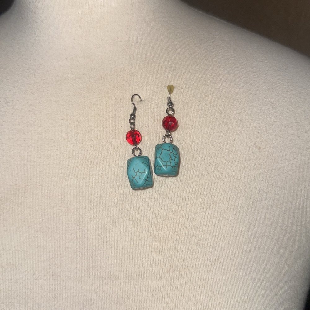 Branch Coral Crystal Faux Turquoise Multistrand Handmade Statement Necklace Set - Picture 13 of 14